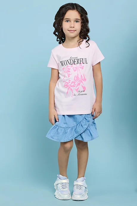 أر أند بي Printed T-Shirt with Crew Neck and Short Sleeves