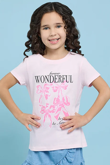 أر أند بي Printed T-Shirt with Crew Neck and Short Sleeves