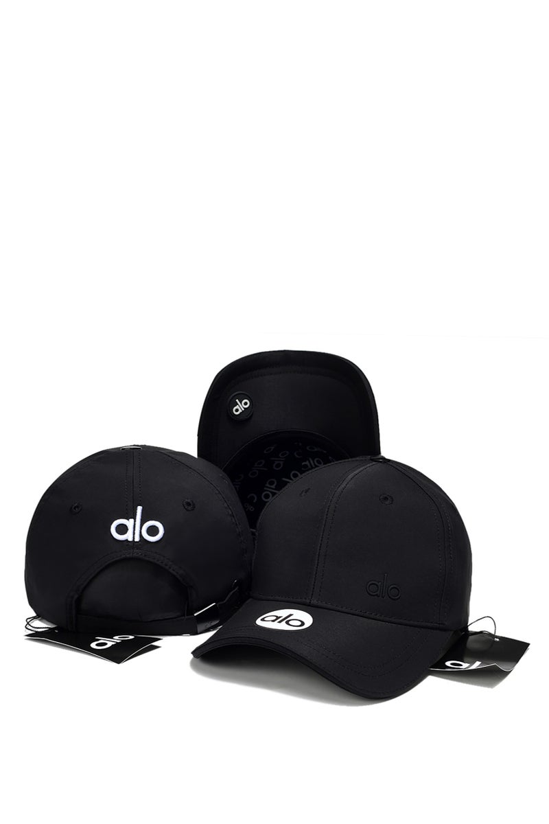 Alo Yoga Black Baseball Cap Multi - Element Alo Logos & 3D Patch Design 