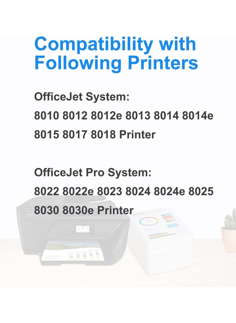 خراطيش حبر متوافقة مع 912XL لطابعات HP 912XL 912 XL OfficeJet 8010 8012 8013 8014 8017 8018 و OfficeJet Pro 8022 8023 8024 8025 8030 (مجموعة 4: أسود1 أزرق سماوي1 أرجواني1 أصفر1) - Image 2