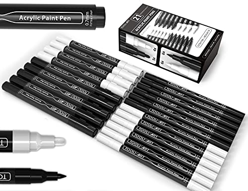 TOOLI-ART TOOLIART Black And White Acrylic Paint Markers Paint Pens Set For Rock Painting Canvas Mugs Metal Glass Paint Fabric Wood DIY Non Toxic Quick DryWaterbas EXTRA FINE MEDIUM - Image 1