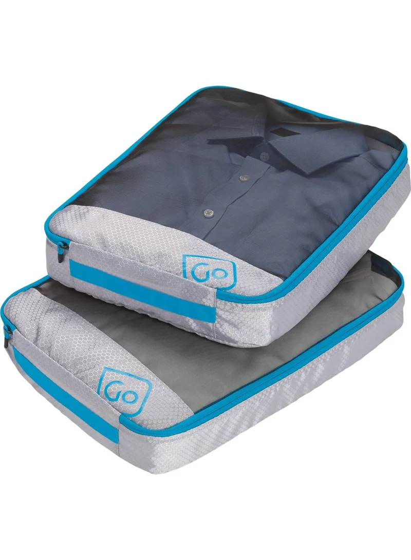 جو ترافيل طقم مكعبات تنظيم الأمتعة GO Twin Packing Cubes GO285.101 باللون الأزرق، مكون من قطعتين مع شبكة قابلة للتهوية