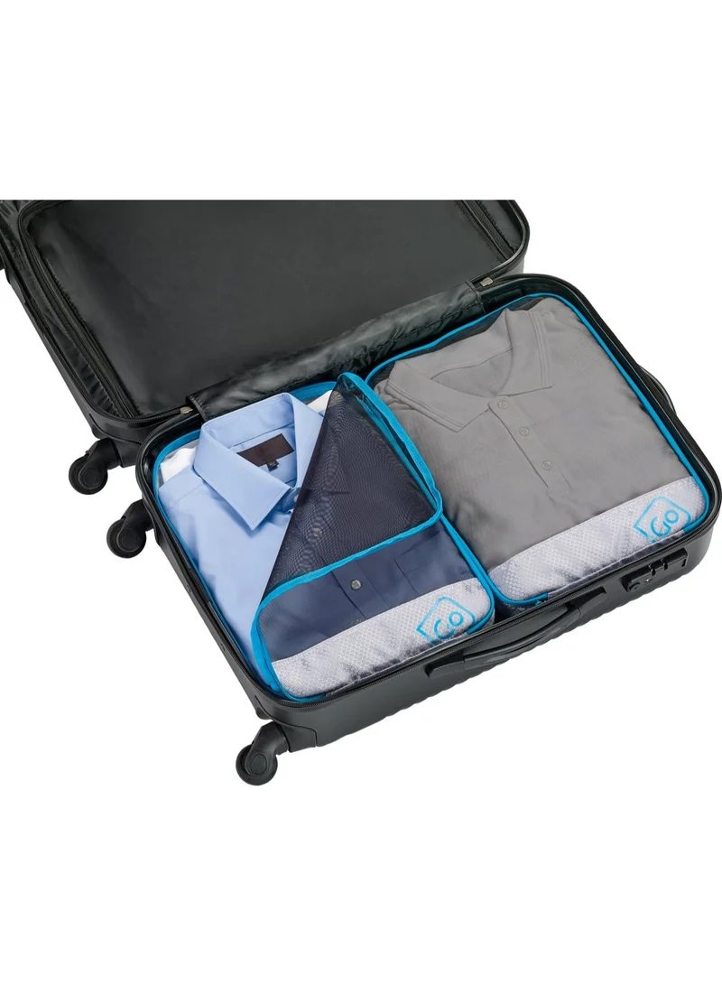 جو ترافيل طقم مكعبات تنظيم الأمتعة GO Twin Packing Cubes GO285.101 باللون الأزرق، مكون من قطعتين مع شبكة قابلة للتهوية