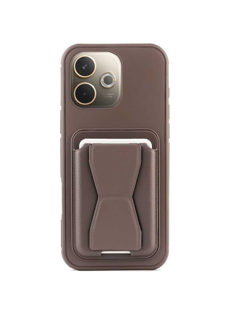 Leather back cover with card wallet Foldable Shockpoof Case compatible with Oppo A5 Pro (Brown)