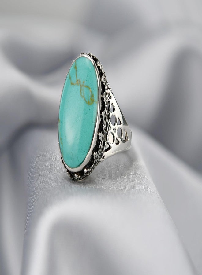 AeraVida Gracious Oval Simulated Turquoise Ornated .925 Sterling Silver Ring (7) - Image 3