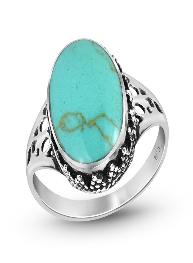 AeraVida Gracious Oval Simulated Turquoise Ornated .925 Sterling Silver Ring (7) - Image 1