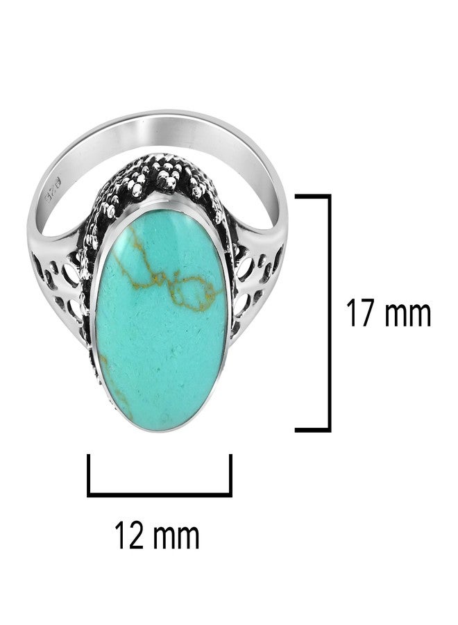 AeraVida Gracious Oval Simulated Turquoise Ornated .925 Sterling Silver Ring (7) - Image 5