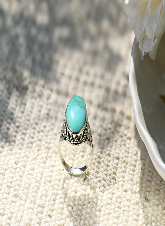 AeraVida Gracious Oval Simulated Turquoise Ornated .925 Sterling Silver Ring (7) - Image 4
