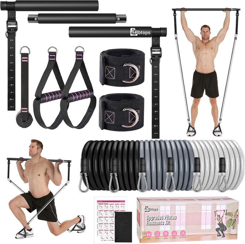Bbtops Pilates Bar Kit with Resistance Bands,Pilates Bar with Stackable Bands Workout Equipment for Legs,Hip,Waist and Arm,Exercise Fitness Equipment for Women & Men Home Gym Yoga Pilates - Image 1