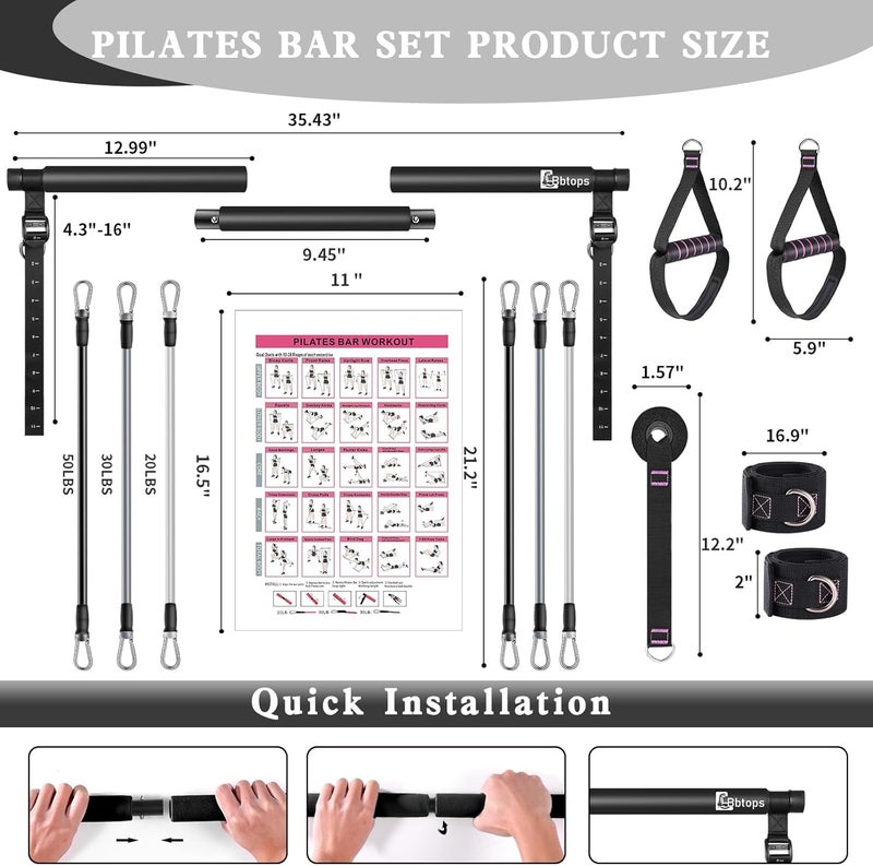 Bbtops Pilates Bar Kit with Resistance Bands,Pilates Bar with Stackable Bands Workout Equipment for Legs,Hip,Waist and Arm,Exercise Fitness Equipment for Women & Men Home Gym Yoga Pilates - Image 5