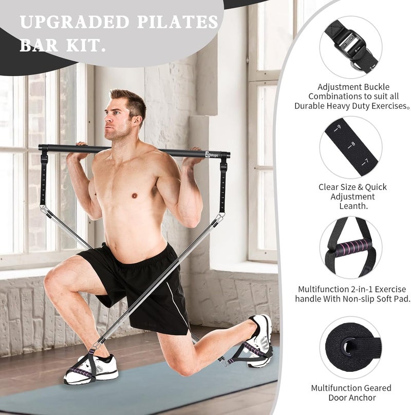 Bbtops Pilates Bar Kit with Resistance Bands,Pilates Bar with Stackable Bands Workout Equipment for Legs,Hip,Waist and Arm,Exercise Fitness Equipment for Women & Men Home Gym Yoga Pilates - Image 2