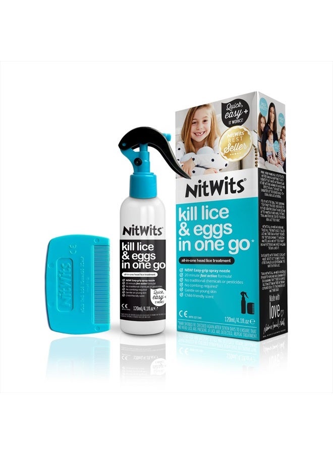 NitWits All-in-One Head Lice Treatment Spray, Kills Nits & Eggs, Includes Lice Spray 120ml & Nit Comb - Image 1