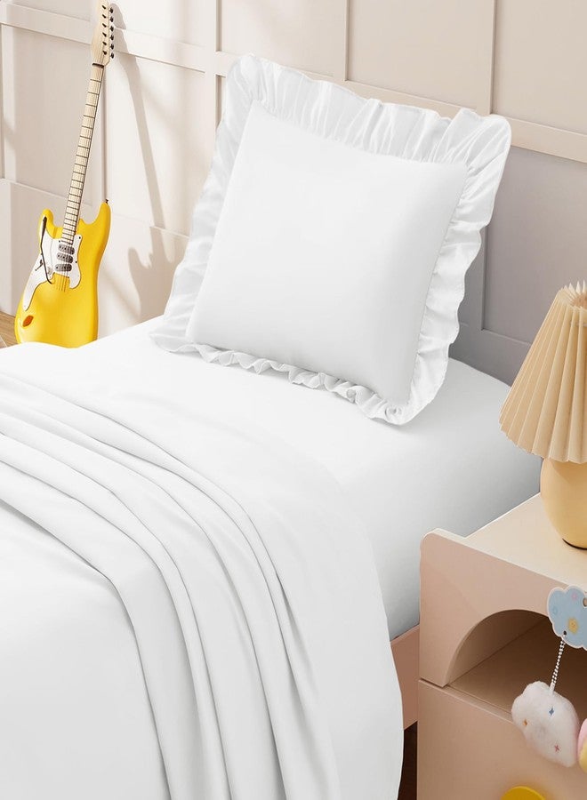 KKJIAF 3 Piece Toddler Sheet Set Microfiber, Includes a Flat Sheet, a Fitted Sheet and a Ruffle Pillowcase, White - Image 3