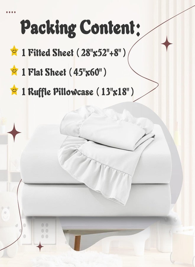 KKJIAF 3 Piece Toddler Sheet Set Microfiber, Includes a Flat Sheet, a Fitted Sheet and a Ruffle Pillowcase, White - Image 2