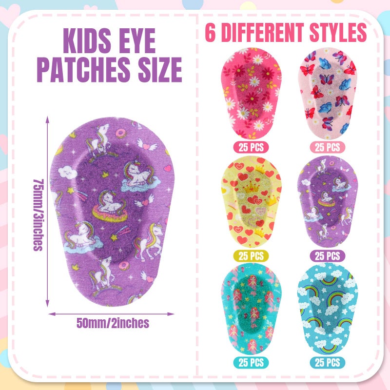 Panelee Panelee 150 Pcs Adhesive Eye Patches for Kids Girls Designs Cotton Adhesive Bandages for Girls Toddler, 6 Styles  - Image 2