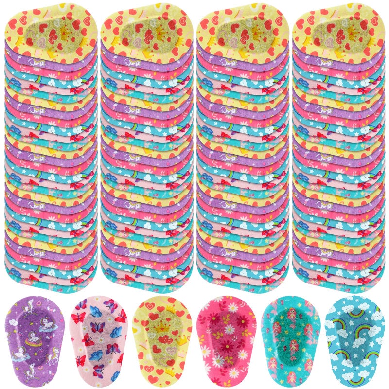 Panelee Panelee 150 Pcs Adhesive Eye Patches for Kids Girls Designs Cotton Adhesive Bandages for Girls Toddler, 6 Styles  - Image 1