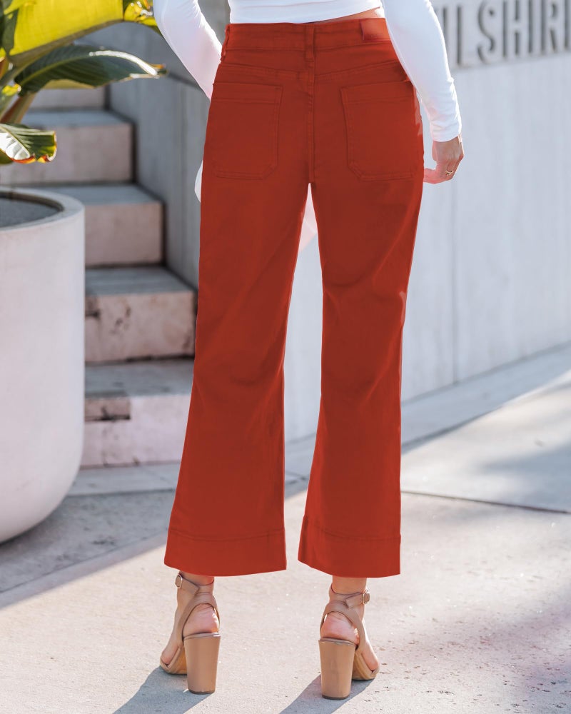 luvamia Wide Leg Jeans for Women Trendy High Waisted Flare Jeans Cropped Denim Pants Stretchy Baggy with Patch Pockets Orange Rust Size Large Fits Size 12-14 - Image 3