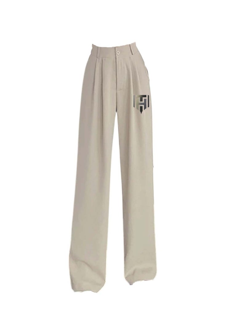 Huitich Women's Ice Silk Wide-Leg Pants High Waist, Loose Fit, Apricot Size XL  - Image 1