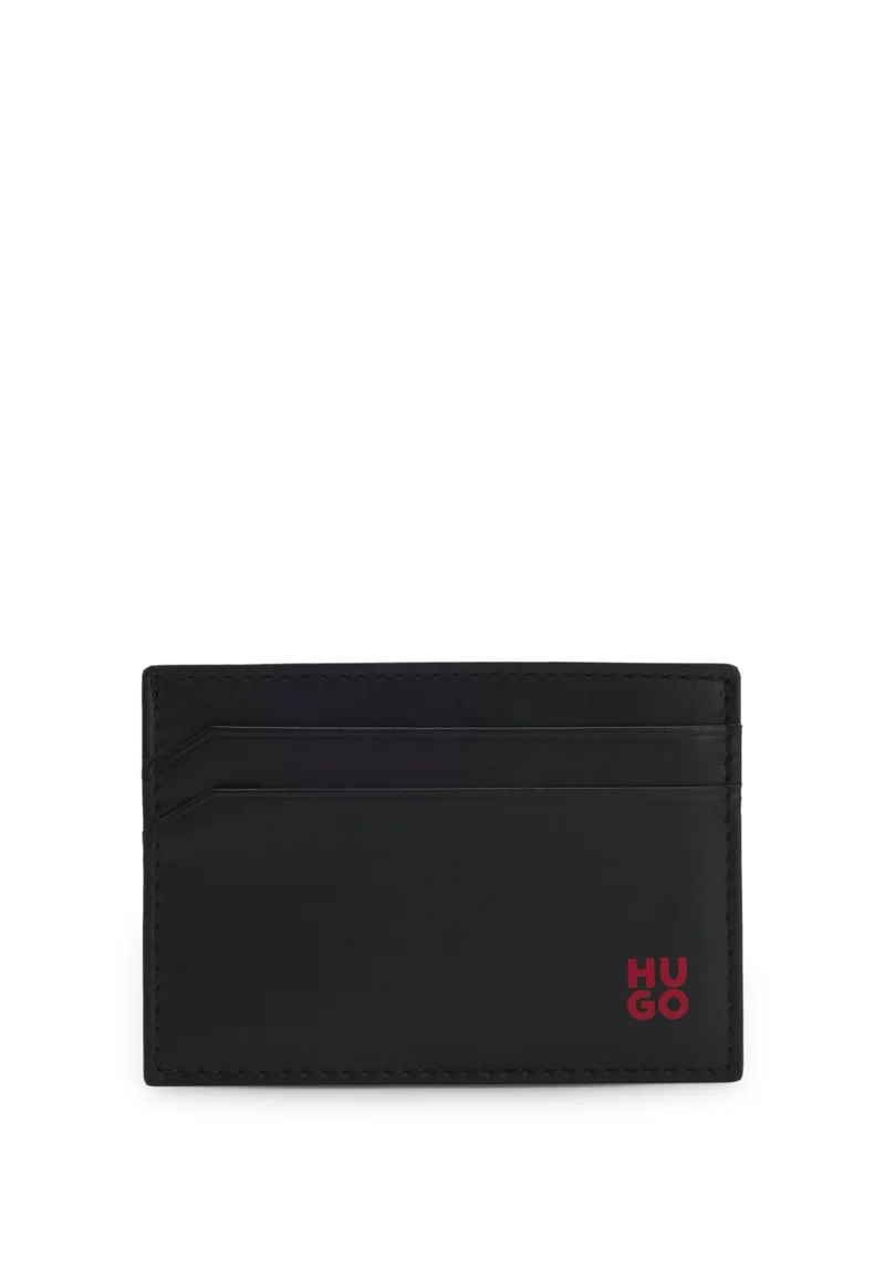 هوجو Leather card holder with red-foil stacked logo