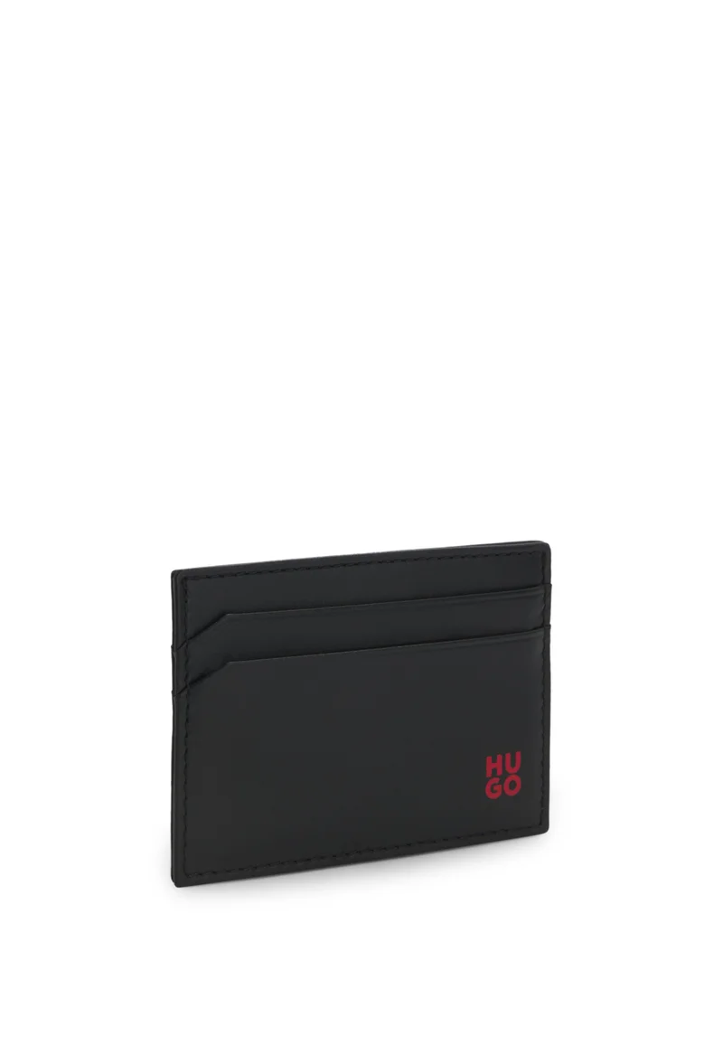 HUGO Leather card holder with red-foil stacked logo