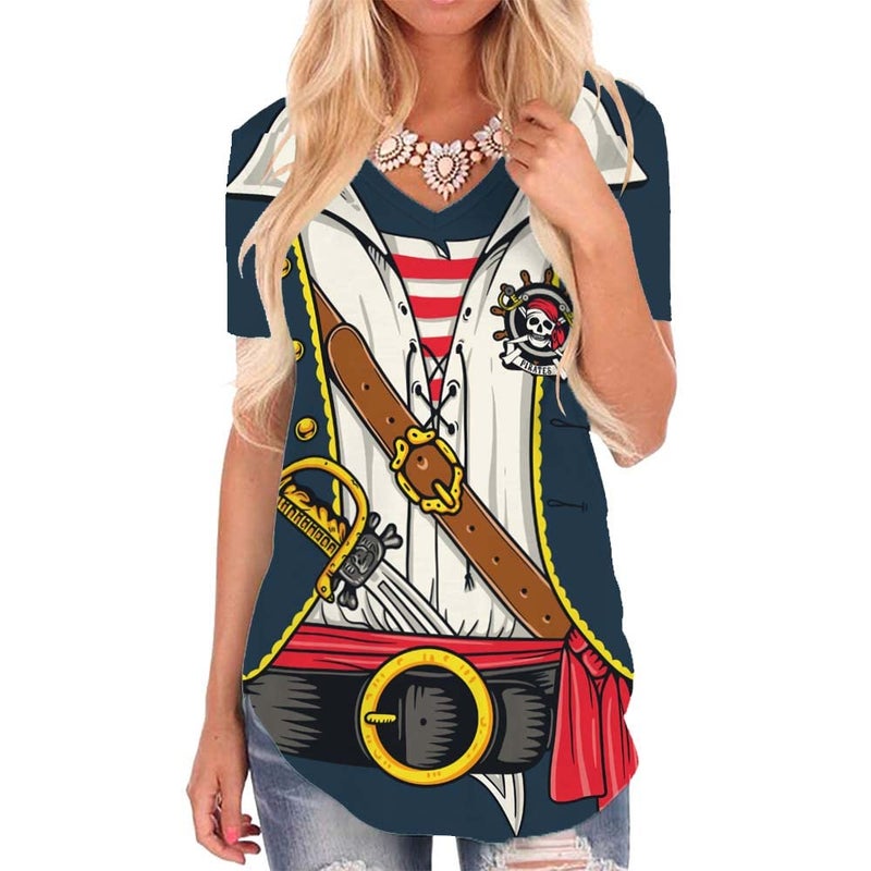 KYKU Pirate Shirt Women Costume V Neck Funny Simple Pirates Costumes Ladies - Image 1