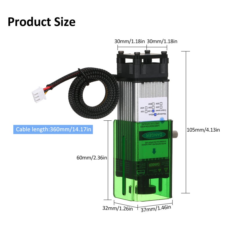 Geevorks 450nm 5.5W Module with Protective Cover Adjustable Focal Length Engraving Head High Speed Engraver Cutter 3D Printer CNC Router Module for DIY Craft Wood Leather Fabric Paper Cutting Engraving - Image 4