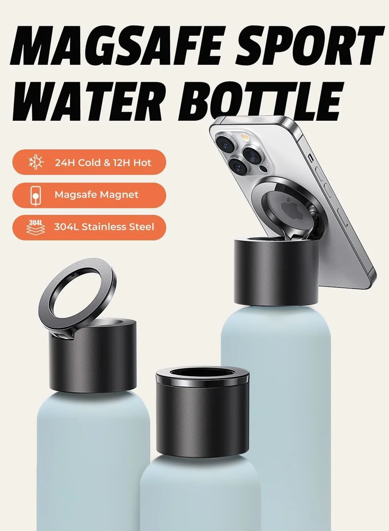 Sports Origin 24oz 750ml Multifunction Portable Water Bottle Tripod Water bottle | Magnet Top Magnetic Lid Water Bottle | Phone Holder | Stainless Steel Hydration Bottle with Integrated MagSafe Phone Mount | 12Hrs Hot/24Hrs Cold | BPA-Free | Works with All Devices Android & iOS | Free Magnetic Booster Ring | Mint Green