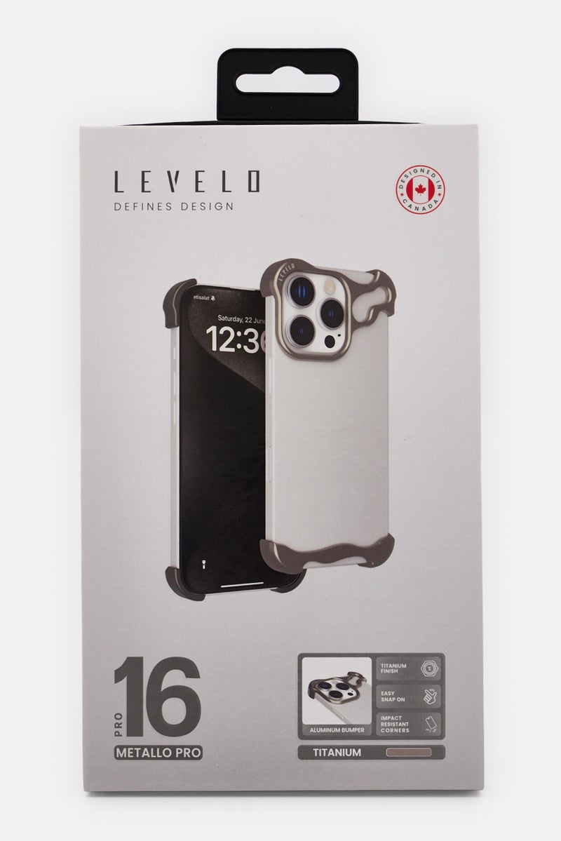 LEVELO iPhone 16 Pro Metallo Pro Aluminum Bumper Case, Silver - Image 1