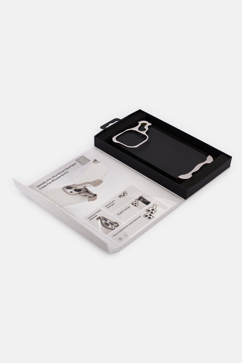 LEVELO iPhone 16 Pro Metallo Pro Aluminum Bumper Case, Silver - Image 2