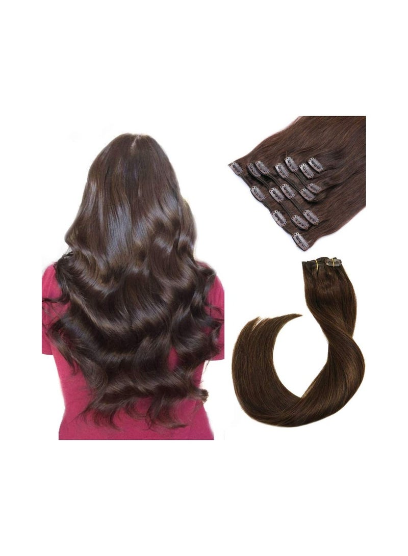 Estelle Clip In Remy Human Hair Extension Silky Straight Weft Dark Brown - Image 1