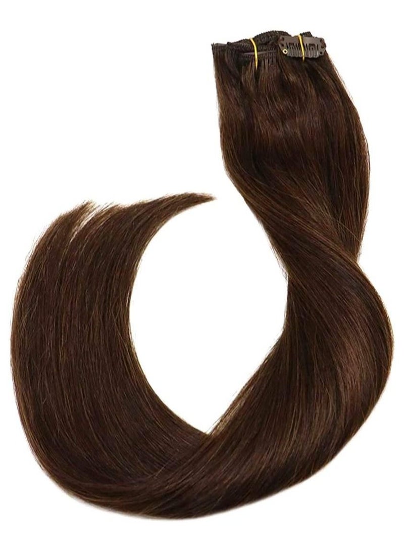 Estelle Clip In Remy Human Hair Extension Silky Straight Weft Dark Brown - Image 3