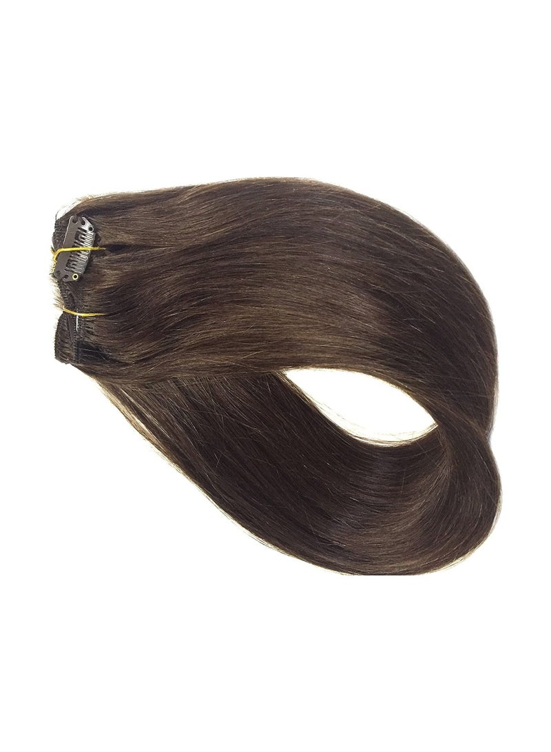 Estelle Clip In Remy Human Hair Extension Silky Straight Weft Dark Brown - Image 4