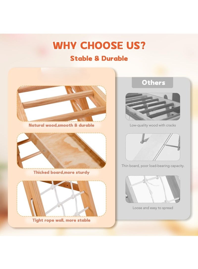 XiuWoo 7-in-1 Indoor Jungle Gym for Kids, Toddler Playground With Slide, Swing and Climbing Rock, Wooden Montessori Climbing Toys Playset - Image 4