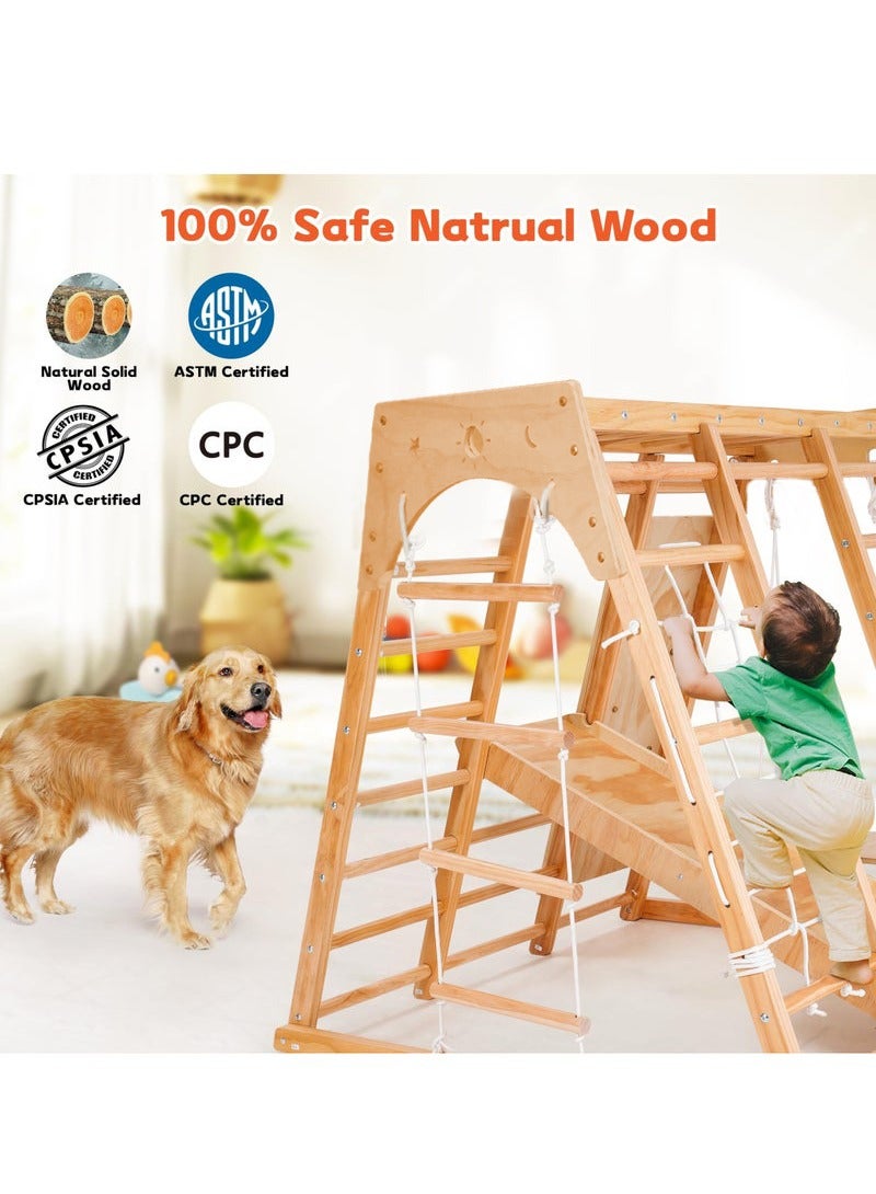 XiuWoo 7-in-1 Indoor Jungle Gym for Kids, Toddler Playground With Slide, Swing and Climbing Rock, Wooden Montessori Climbing Toys Playset - Image 2