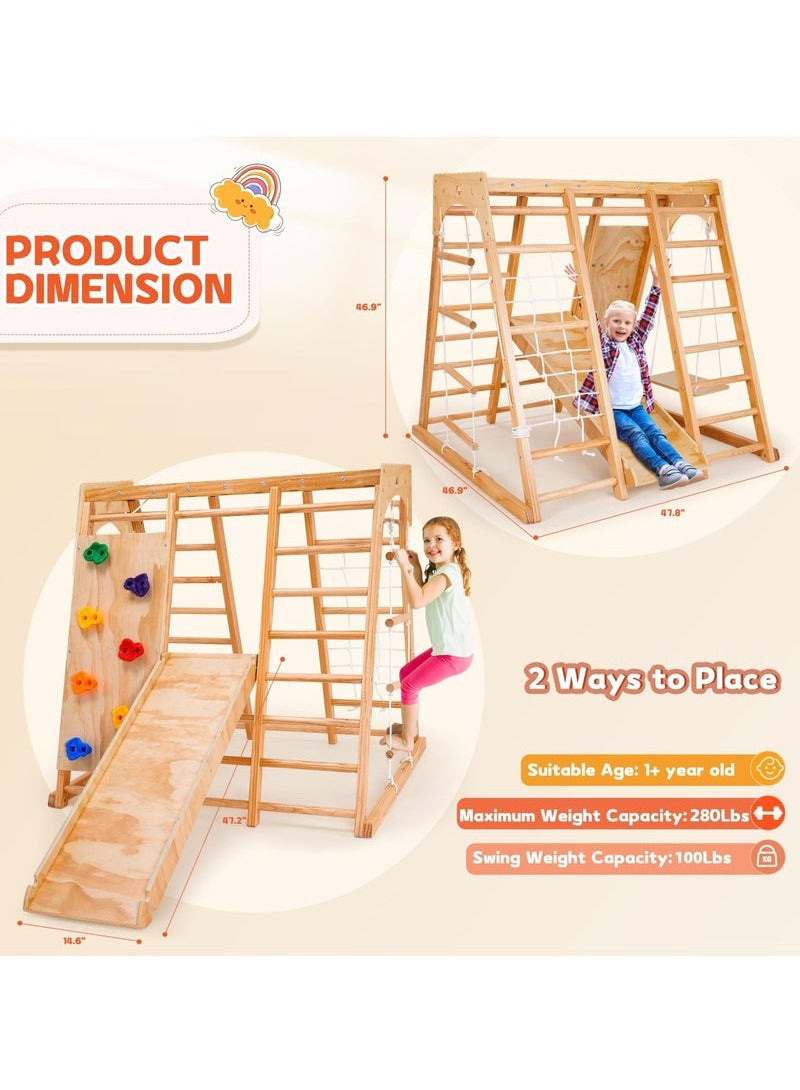 XiuWoo 7-in-1 Indoor Jungle Gym for Kids, Toddler Playground With Slide, Swing and Climbing Rock, Wooden Montessori Climbing Toys Playset - Image 5
