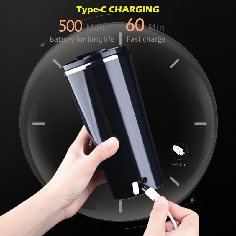 daasigwaa Rechargeable Self Stirring Mug - Magnetic Electric Auto Mixing Stainless Steel Cup for Office/Kitchen/Travel/Home Coffee/Tea/Hot Chocolate/Milk-400 ml/13.5 oz(Black) - Image 4