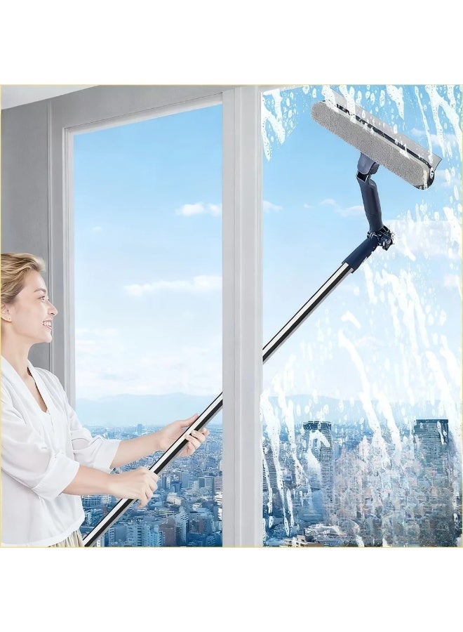 120CM Telescoping Window Cleaning Squeegee, Double-Sided Glass Wiper & Scrubbing Brush for High-Rise Windows - Image 1