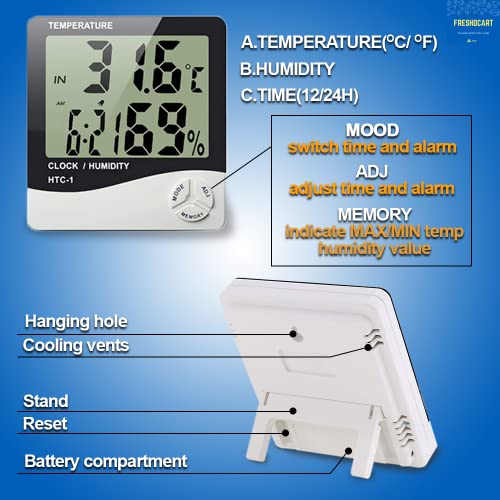 FreshDcart Room Temperature Thermometer with Humidity Meter – Accurate Indoor Sensor, Clear LCD Display, Digital Wall Clock Thermometer, Real-Time Monitoring, Ideal for Home, Office, Comfort & Health - Image 4