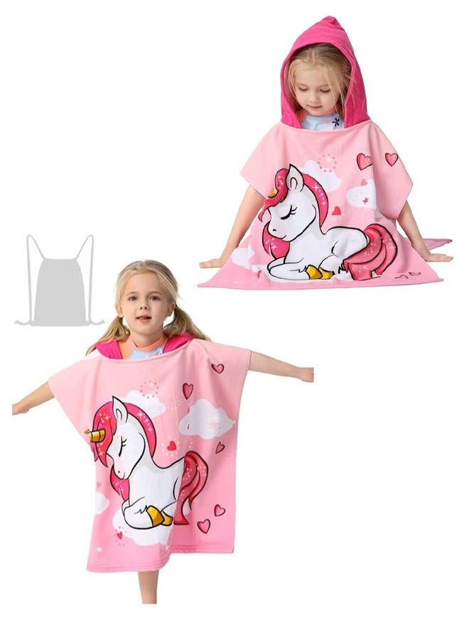 Kids Bath Towel for 1-6 Years Toddler, 1Pcs Kids Hooded Towel, Microfiber Bath Towel Super Soft Robe Poncho Bathrobe, Boys Girls Swimming Beach Holiday Water Playing Pool Bath Coverups (3D Unicorn) - Image 2