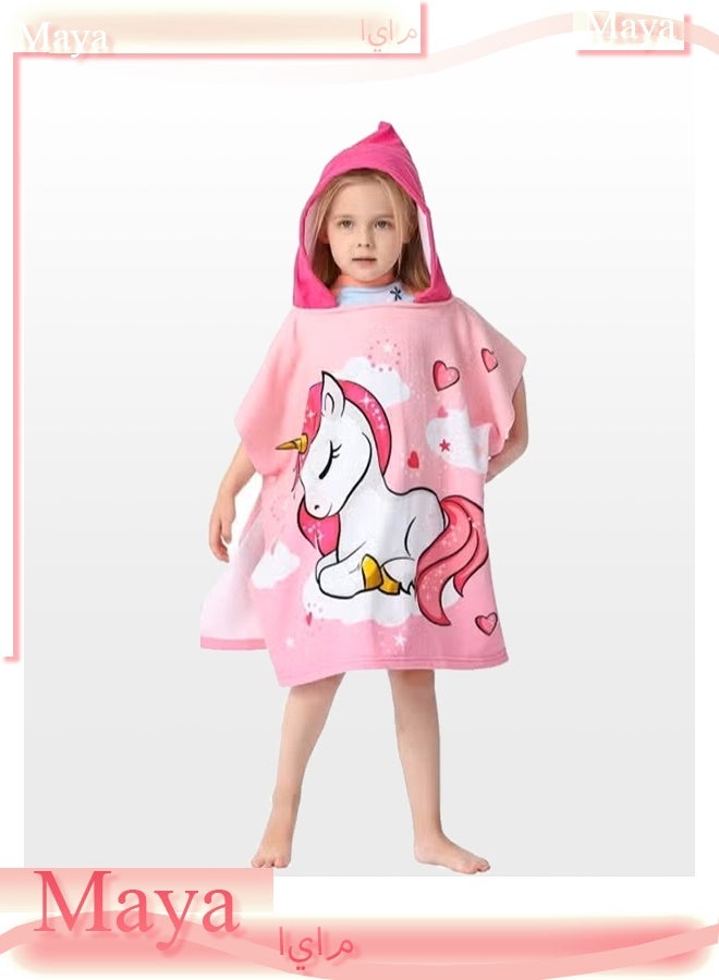 Kids Bath Towel for 1-6 Years Toddler, 1Pcs Kids Hooded Towel, Microfiber Bath Towel Super Soft Robe Poncho Bathrobe, Boys Girls Swimming Beach Holiday Water Playing Pool Bath Coverups (3D Unicorn) - Image 1