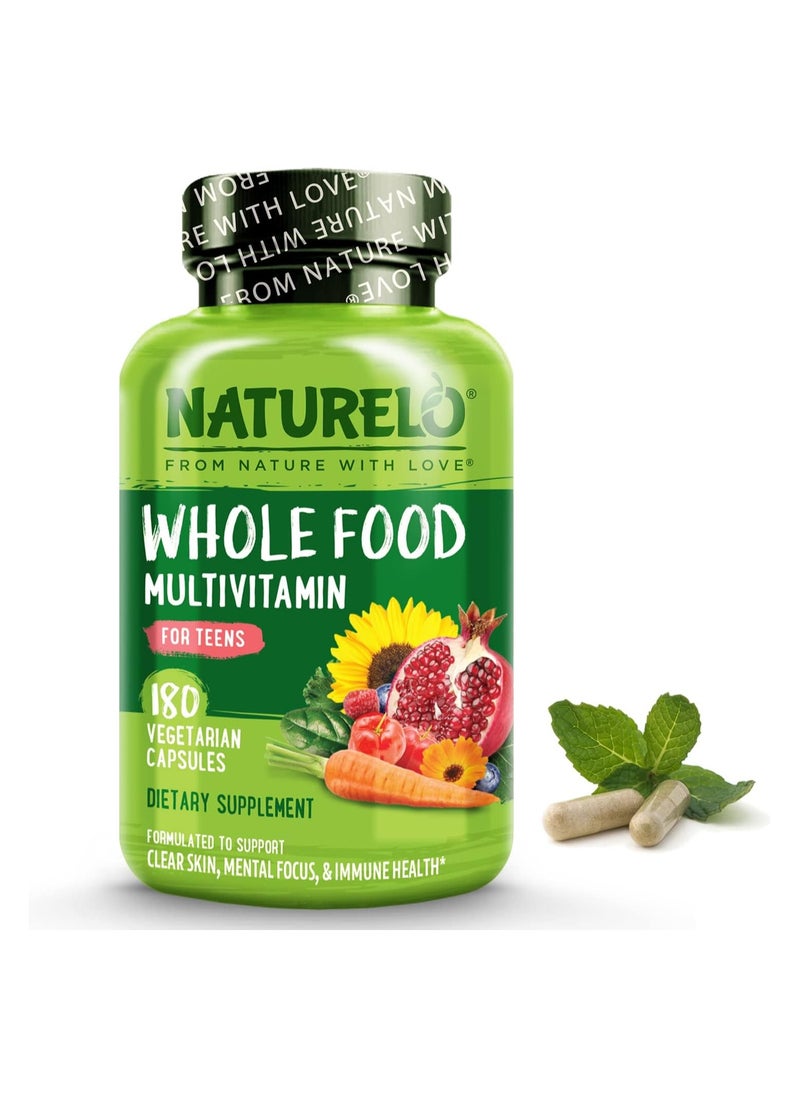 NATURELO فيتامينات متعددة من الأطعمة الكاملة للمراهقين لدعم البشرة النقية والتركيز الذهني وصحة المناعة، مكمل غذائي يحتوي على 180 كبسولة نباتية  - Image 1