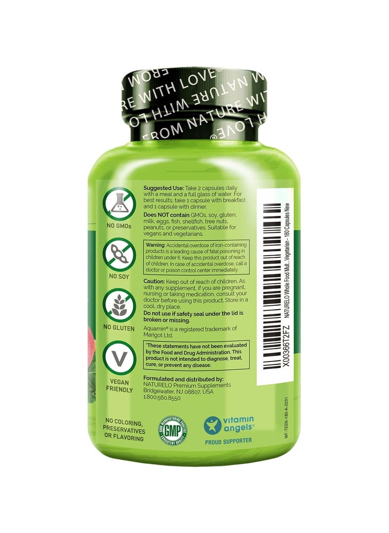NATURELO فيتامينات متعددة من الأطعمة الكاملة للمراهقين لدعم البشرة النقية والتركيز الذهني وصحة المناعة، مكمل غذائي يحتوي على 180 كبسولة نباتية  - Image 2