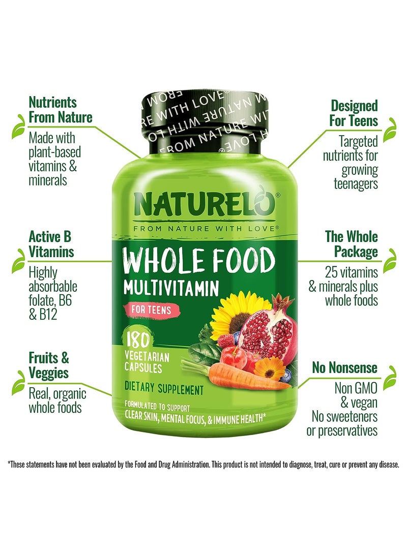 NATURELO فيتامينات متعددة من الأطعمة الكاملة للمراهقين لدعم البشرة النقية والتركيز الذهني وصحة المناعة، مكمل غذائي يحتوي على 180 كبسولة نباتية  - Image 4