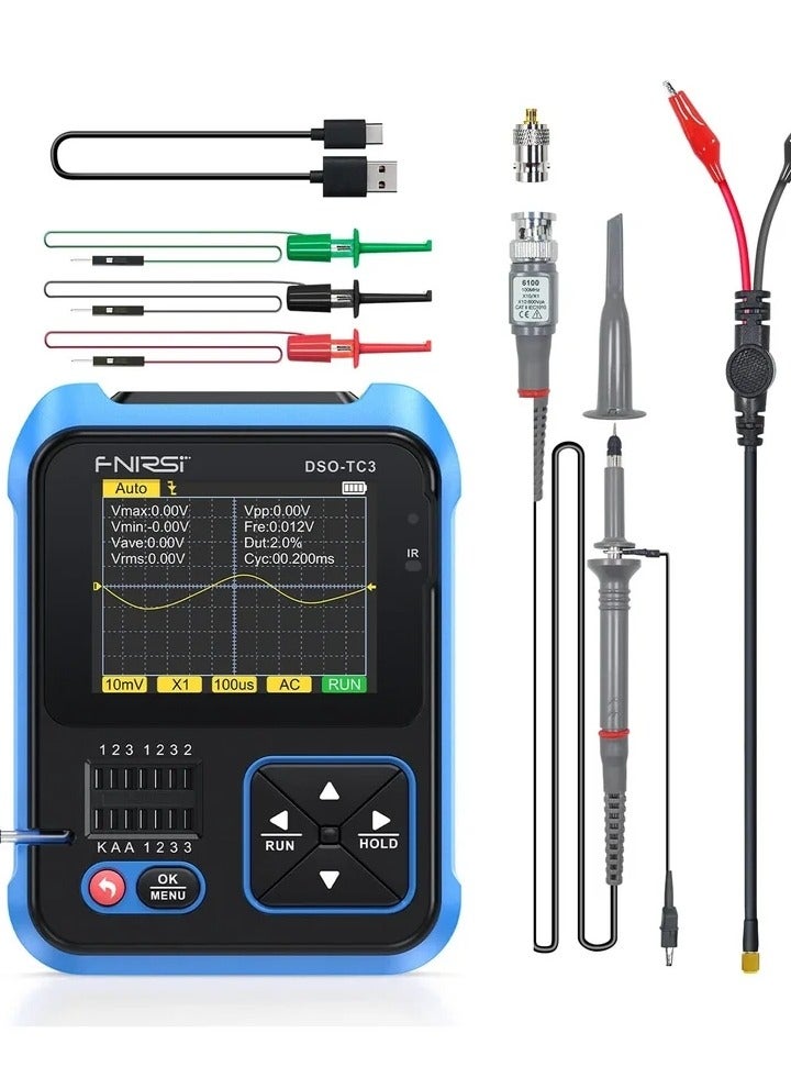 DSO-TC3 Oscilloscope -3-in-1 Handheld Oscilloscope & DDS Signal Generator & Transistor Tester, 500Khz Bandwidth 10MSa/s Sampling Rate, 6 Types of Waveforms, Transistors Measure - Image 1