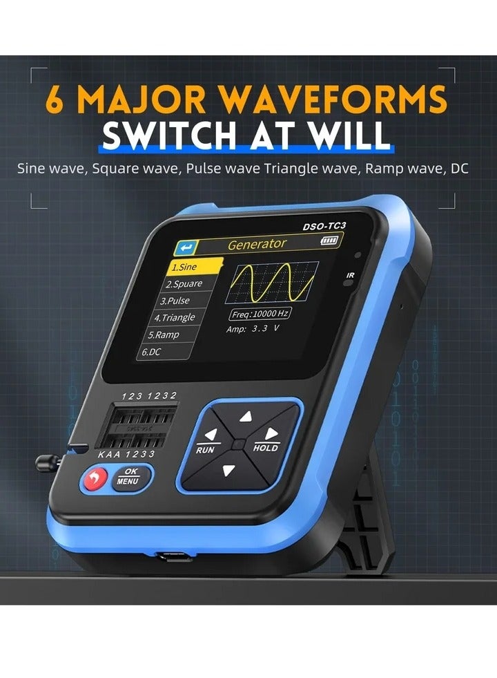 DSO-TC3 Oscilloscope -3-in-1 Handheld Oscilloscope & DDS Signal Generator & Transistor Tester, 500Khz Bandwidth 10MSa/s Sampling Rate, 6 Types of Waveforms, Transistors Measure - Image 5