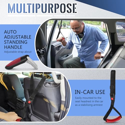 Milifox 2 Pcs Car Support Handle Assist : Adjustable Standing Safety Handle,Portable Multifunction Vehicle Support Handle for Elderly,Handicapped,Door Latch Car Handle Getting in and Out of Car,Red - Image 4