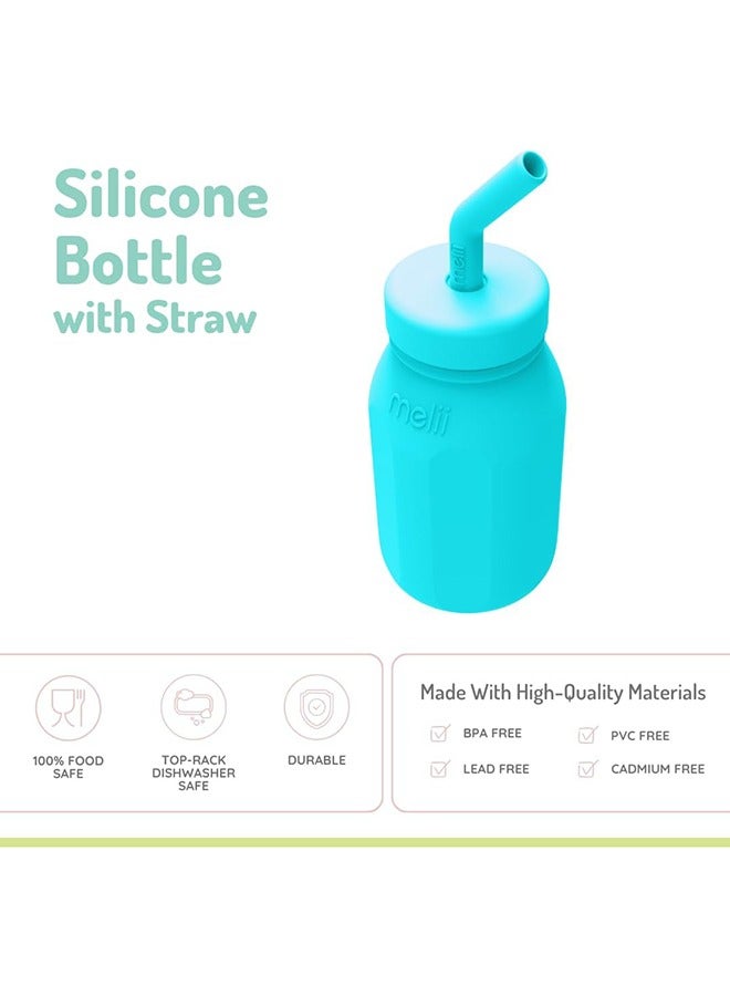 melii زجاجة ماء سيليكون مع قشة للأطفال، الصغار والأطفال، خالية من BPA، 230 مل، تركواز - Image 3