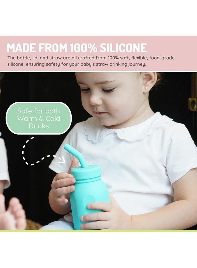 melii زجاجة ماء سيليكون مع قشة للأطفال، الصغار والأطفال، خالية من BPA، 230 مل، تركواز - Image 4
