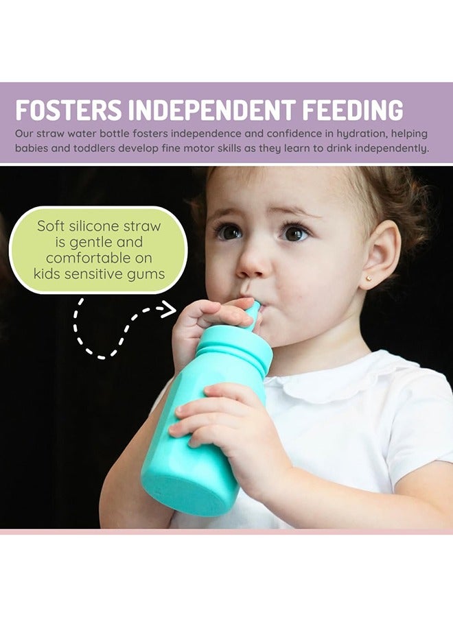 melii زجاجة ماء سيليكون مع قشة للأطفال، الصغار والأطفال، خالية من BPA، 230 مل، تركواز - Image 5