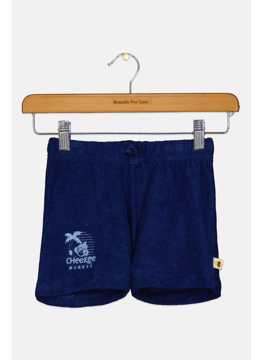 Cheekee Munkee - Toddlers Boy Embroidered Logo Shorts, Navy - Image 1